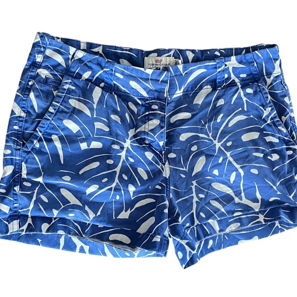 Vineyard Vines Monstera Printed Every Day Shorts Size 8 Blue White Printed Leave - Picture 3 of 9
